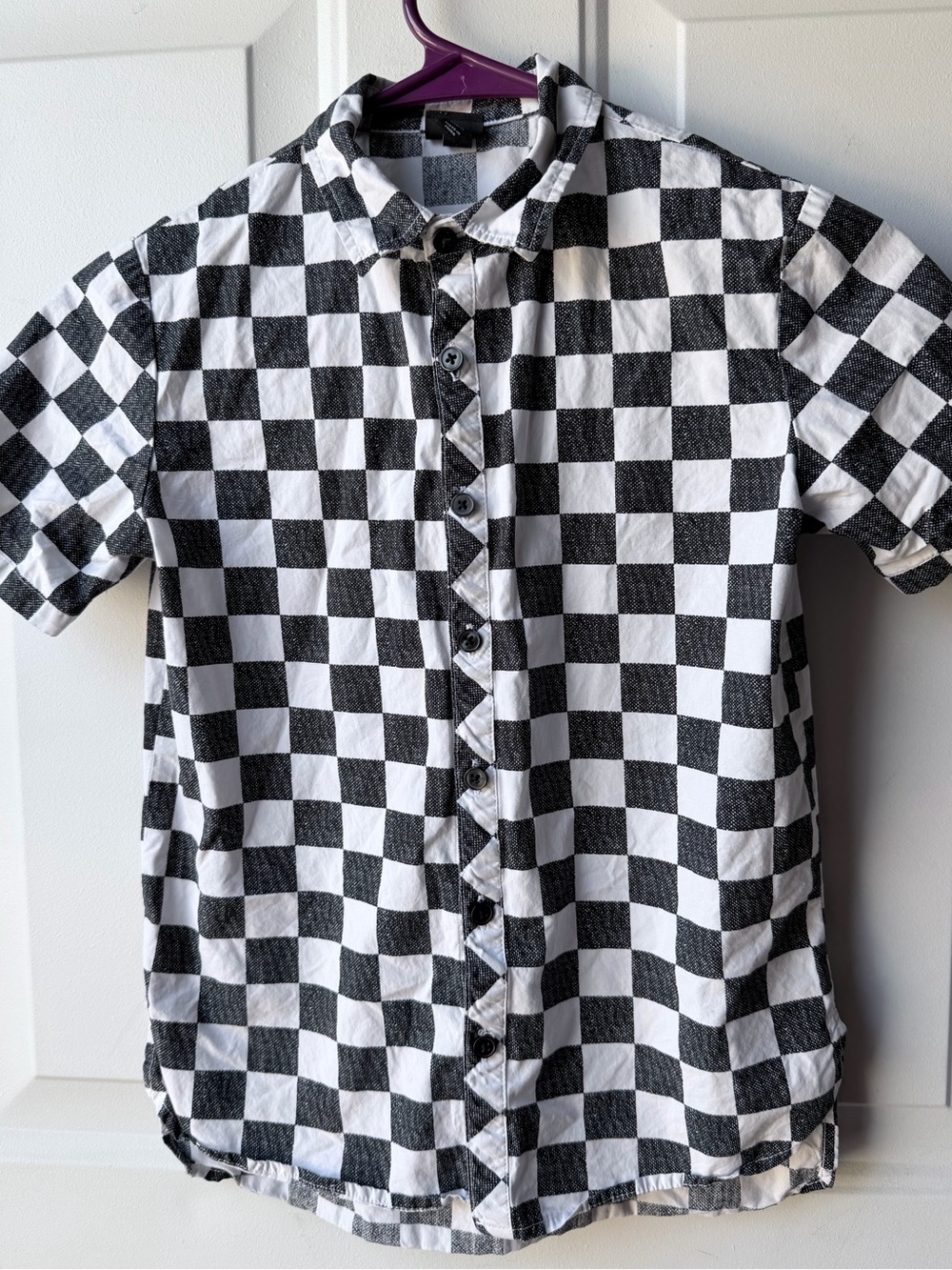 Air Class Boys Checkerboard Button Up Shirt Size 6/7 Black White Cotton